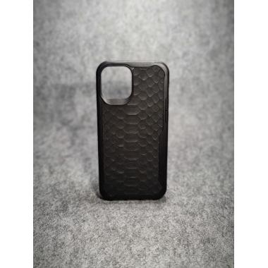 Защитный чехол для iPhone 12 Pro Max из натуральной кожи питона чёрного цвета с основанием из термополиуретана
