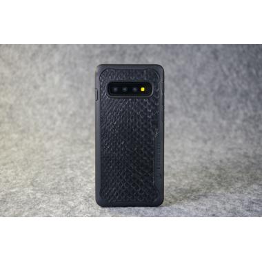 Противоударный чехол для Samsung Galaxy S10 из натуральной кожи питона чёрного цвета