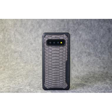 Противоударный чехол для Samsung Galaxy S10 Plus из натуральной кожи питона серого цвета
