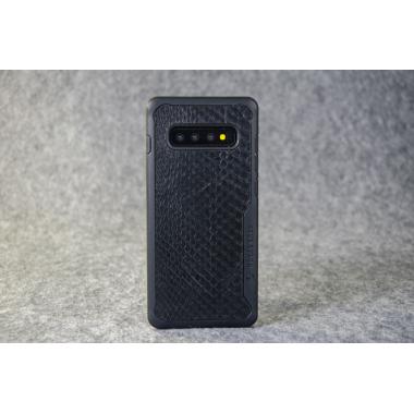 Противоударный чехол для Samsung Galaxy S10 Plus из натуральной кожи питона чёрного цвета