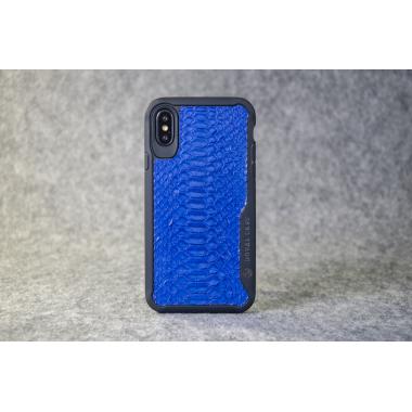Защитный чехол для iPhone X / Xs из натуральной кожи питона голубого цвета с основанием из термополиуретана
