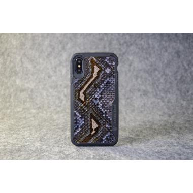 Защитный чехол для iPhone X / Xs из натуральной кожи питона тёмно-синего цвета с основанием из термополиуретана