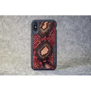 Защитный чехол для iPhone X / Xs из натуральной кожи питона бордового цвета с основанием из термополиуретана