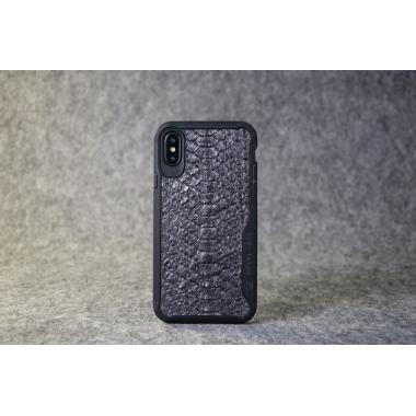 Защитный чехол для iPhone X / Xs из натуральной кожи питона цвета серый металлик с основанием из термополиуретана