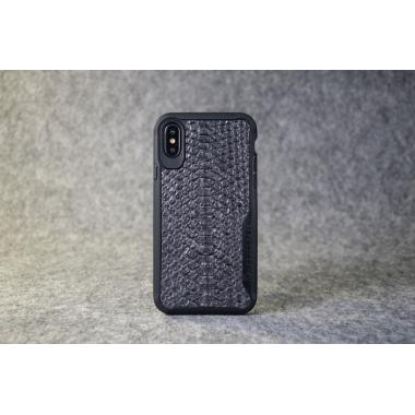Защитный чехол для iPhone X / Xs из натуральной кожи питона цвета серый металлик с основанием из термополиуретана
