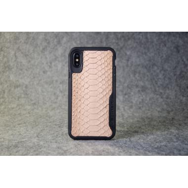 Защитный чехол для iPhone X / Xs из натуральной кожи питона розового (пудра) цвета с основанием из термополиуретана