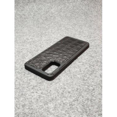 Противоударный чехол для Samsung Galaxy S20 Plus из натуральной кожи с имитацией крокодила чёрного цвета