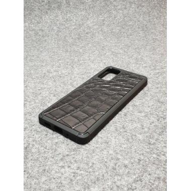 Противоударный чехол для Samsung Galaxy S20 Plus из натуральной кожи с имитацией крокодила чёрного цвета