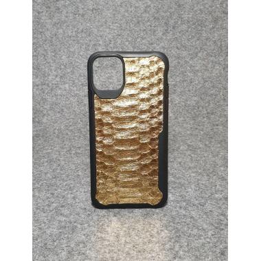 Защитный чехол для iPhone 11 Pro Max из натуральной кожи питона золотого (крупного) цвета с основанием из термополиуретана