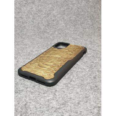 Защитный чехол для iPhone 11 Pro Max из натуральной кожи питона золотого (крупного) цвета с основанием из термополиуретана