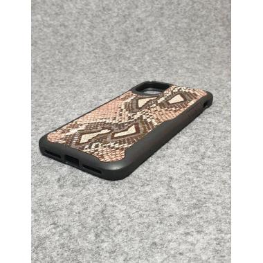 Защитный чехол для iPhone 11 Pro Max из натуральной итальянской кожи питона бежевого цвета (мелкий рисунок) с основанием из термополиуретана