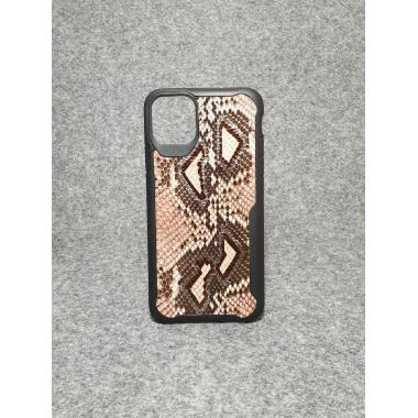 Защитный чехол для iPhone 11 Pro Max из натуральной итальянской кожи питона бежевого цвета (мелкий рисунок) с основанием из термополиуретана