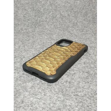 Защитный чехол для iPhone 11 Pro из натуральной кожи питона золотого (крупного) цвета с основанием из термополиуретана