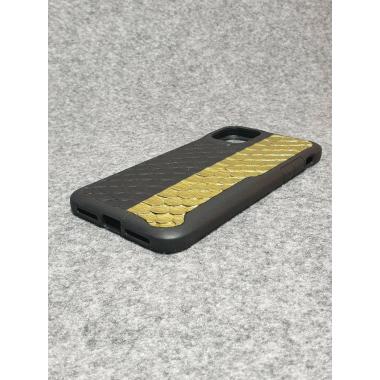 Защитный чехол для iPhone 11 Pro из натуральной кожи питона чёрного и золотого цвета с основанием из термополиуретана
