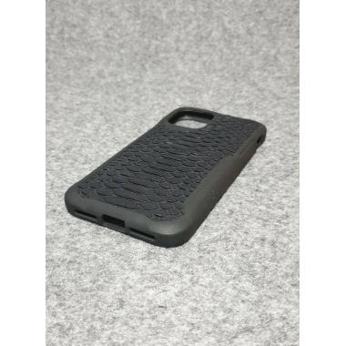 Защитный чехол для iPhone 11 Pro из натуральной кожи питона чёрного цвета (мелкий рисунок) с основанием из термополиуретана