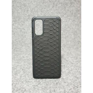 Противоударный чехол для Samsung Galaxy S20 из натуральной кожи питона чёрного цвета