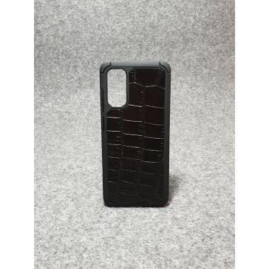 Противоударный чехол для Samsung Galaxy S20 из натуральной кожи с имитацией крокодила чёрного цвета