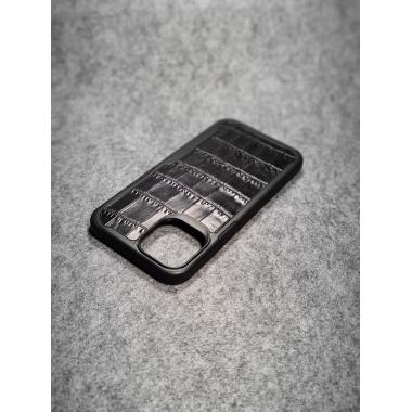 Защитный чехол для iPhone 12 Pro Max из натуральной кожи крокодила (имитация) чёрного цвета с основанием из термополиуретана