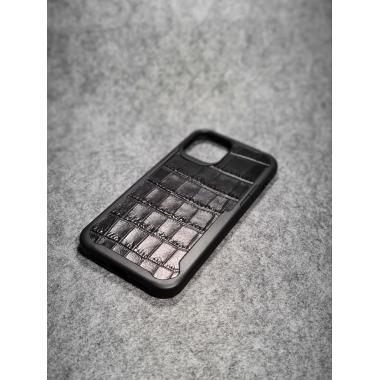 Защитный чехол для iPhone 12 Pro Max из натуральной кожи крокодила (имитация) чёрного цвета с основанием из термополиуретана