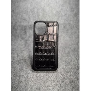 Защитный чехол для iPhone 12 Pro Max из натуральной кожи крокодила (имитация) чёрного цвета с основанием из термополиуретана