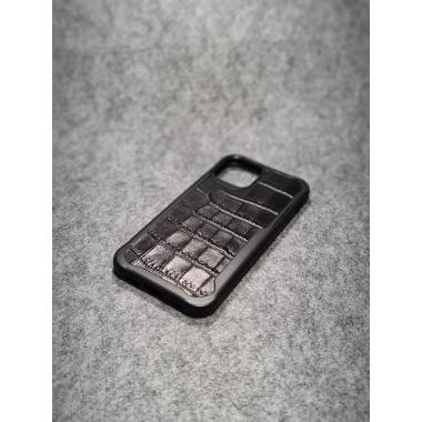 Защитный чехол для iPhone 12 / iPhone 12 Pro из натуральной кожи крокодила (имитация) чёрного цвета с основанием из термополиуретана