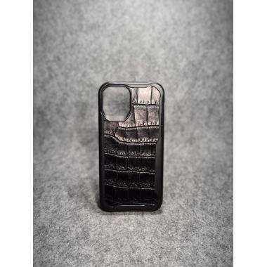 Защитный чехол для iPhone 12 / iPhone 12 Pro из натуральной кожи крокодила (имитация) чёрного цвета с основанием из термополиуретана
