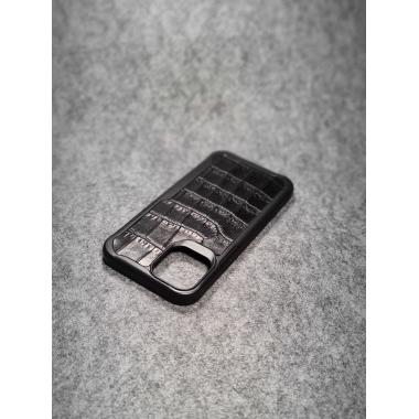 Защитный чехол для iPhone 12 / iPhone 12 Pro из натуральной кожи крокодила (имитация) чёрного цвета с основанием из термополиуретана