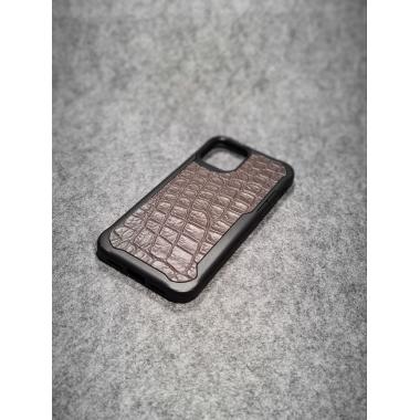 Защитный чехол для iPhone 12 / iPhone 12 Pro из натуральной кожи крокодила (имитация) коричневого цвета с основанием из термополиуретана