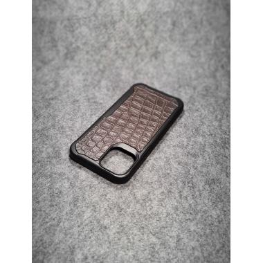 Защитный чехол для iPhone 12 / iPhone 12 Pro из натуральной кожи крокодила (имитация) коричневого цвета с основанием из термополиуретана