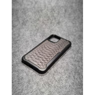 Защитный чехол для iPhone 12 / iPhone 12 Pro из натуральной кожи питона серого цвета с основанием из термополиуретана