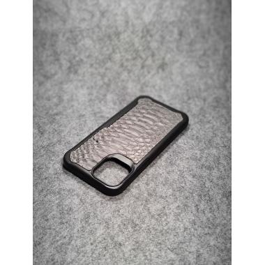 Защитный чехол для iPhone 12 / iPhone 12 Pro из натуральной кожи питона серого цвета с основанием из термополиуретана