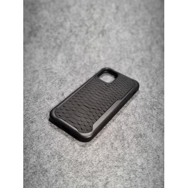 Защитный чехол для iPhone 12 Mini из натуральной кожи питона чёрного цвета с основанием из термополиуретана