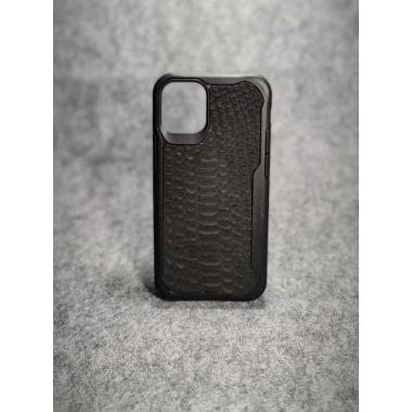 Защитный чехол для iPhone 12 Mini из натуральной кожи питона чёрного цвета с основанием из термополиуретана