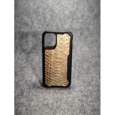 Защитный чехол для iPhone 12 Mini из натуральной кожи питона золотого цвета с основанием из термополиуретана