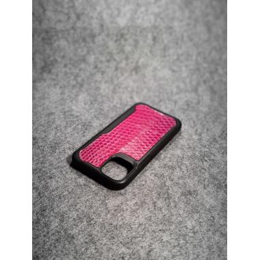 Защитный чехол для iPhone 12 Mini из натуральной кожи питона малинового цвета с основанием из термополиуретана