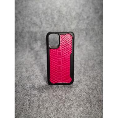 Защитный чехол для iPhone 12 Mini из натуральной кожи питона малинового цвета с основанием из термополиуретана